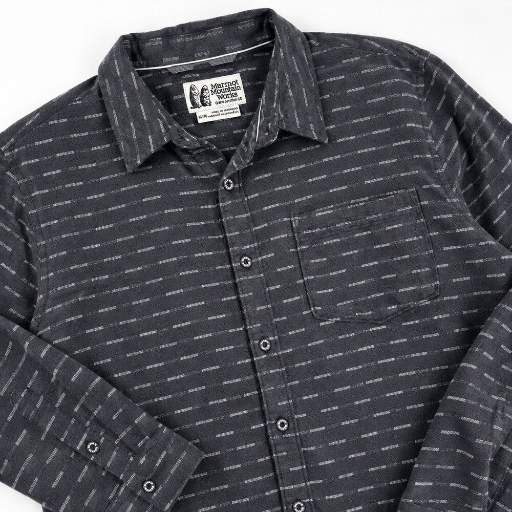Marmot Fairfax Midweight Flannel Black Gray Stripe Men's XL Double Brushed